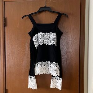 INC International Concepts Black Top with White Lace